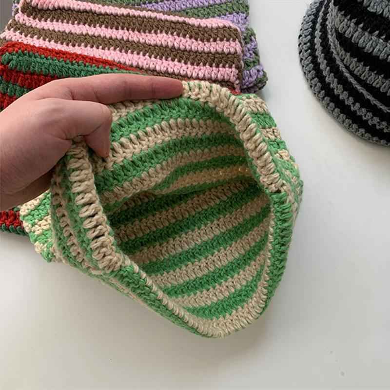 Милая вязаная шапка-бини в полоску с рогом дьявола, осенне-зимняя вязаная шерстяная шапка, острый пуловер для девочек с кошачьими ушками, женские шапки с капюшоном