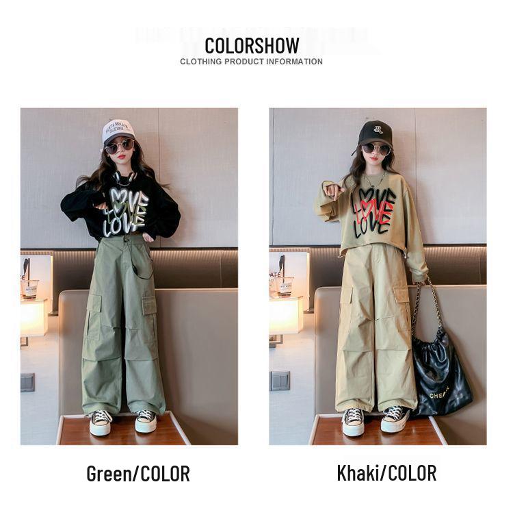 Трендовый осенний комплект из двух предметов для девочек, брюки карго