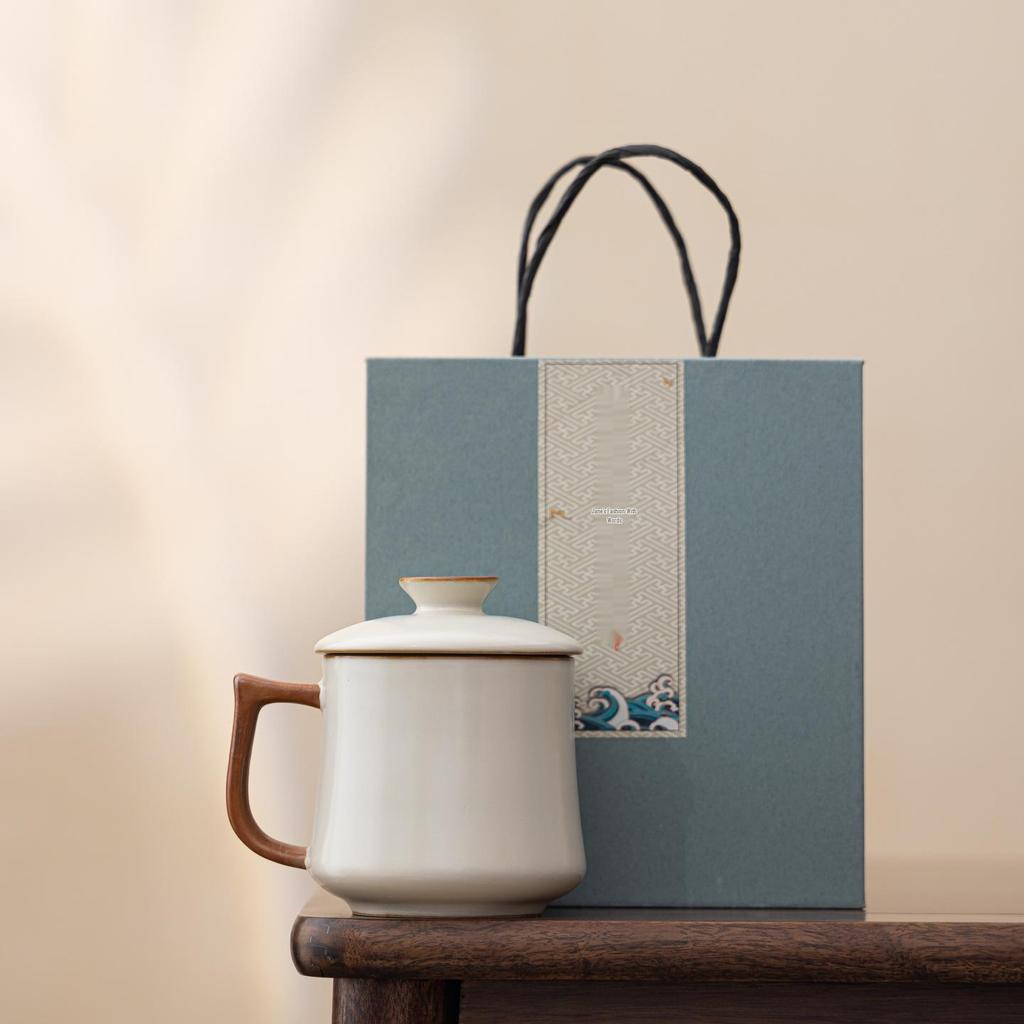 Beige Ru Kiln Teacup: Elegant Water Separation Ceramic Cup - Perfect Gift for Elders and Friends