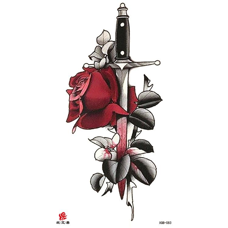 Маленькая водонепроницаемая временная татуировка на всю руку с головой волка, тигра и цветка, наклейка для боди-арта, рука для мужчин и женщин