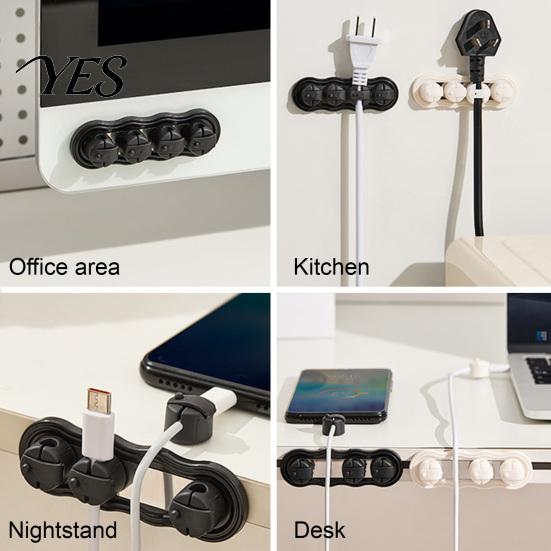 Data Cord Organizer Magnetic Cable Holder, 4 Slot Desk Management, Soft USB Holder Line Clips, Adhesive Wire Fixer for Office Home