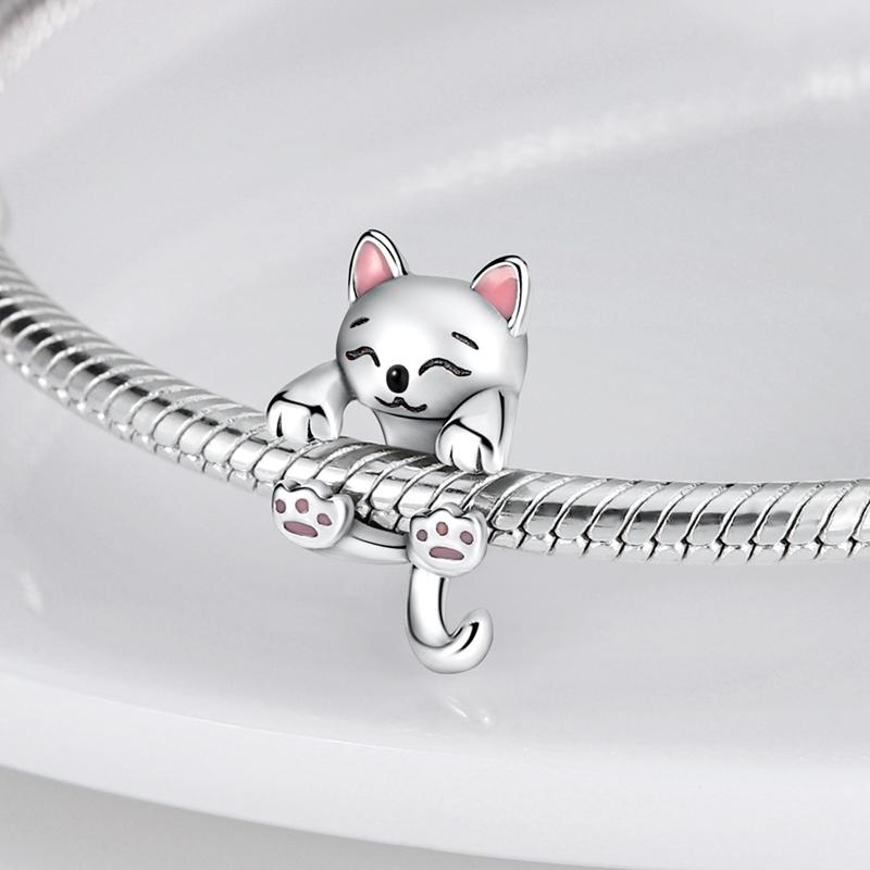 Original 925 Sterling Silver Charms Heart-shaped Paw Print Cat Kitten Pet Charm Bead Fit Bracelets Necklace Pendant DIY Jewelry 4