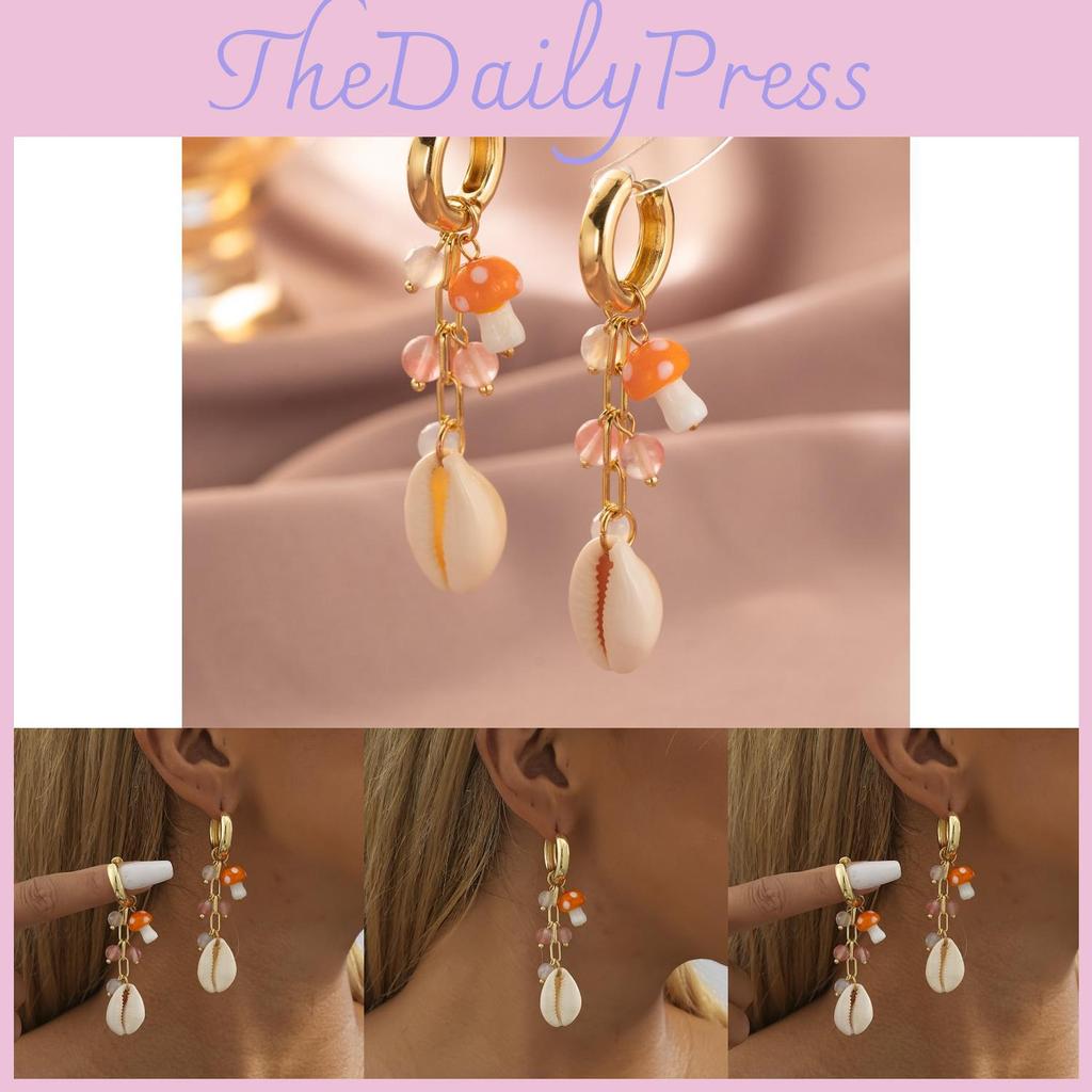 Modern Shell Mushroom Earrings For Women Gold-plated Natural Stone Jewelry