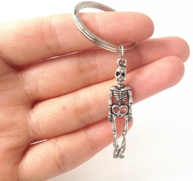 Creative Fashion Gifts Foldable Men Personalized Creative Skull Pendant Key Chain Antique Silver Metal Accessories Decoration