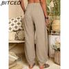 BITCED Women's Fashion Casual Solid Color Print Pants & Capris