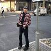 Wukong В наличии Уличный стиль Цветные блоки Клетчатая рубашка с коротким рукавом Унисекс Модный карман Вышитые буквы Свободная рубашка для пары
