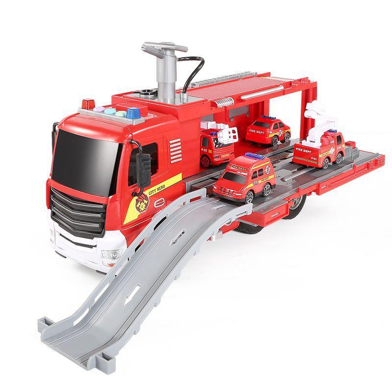 Детская игрушечная пожарная машина большого размера, может распылять воду, имитация разбрызгивателя, лестница из сплава, набор моделей спасательных машин
