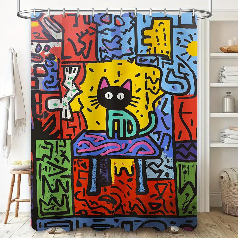 Яркая Граффити Шторка для Душа с Абстрактным Рисунком Кота Современный Декор для Ванной Комнаты Домашние Ремонты Ванной