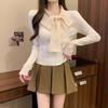 Bow knitted sweater women's autumn and winter new slim-fit inner design bottoming shirt atmosphere wear top