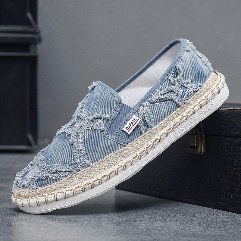 2024 Винтажная мужская повседневная обувь Летняя дизайнерская мужская парусиновая обувь Дышащие мокасины без застежек Мужская обувь на плоской подошве для вождения