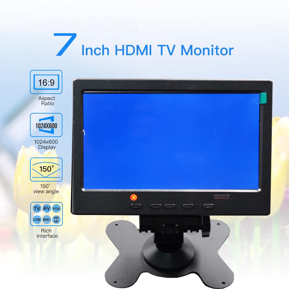 1024*600 7 Inch LCD HD PC Monitor Mini TV Computer Display 2 Channel Video Input Portable Security Monitor With Speaker HDMI VGA