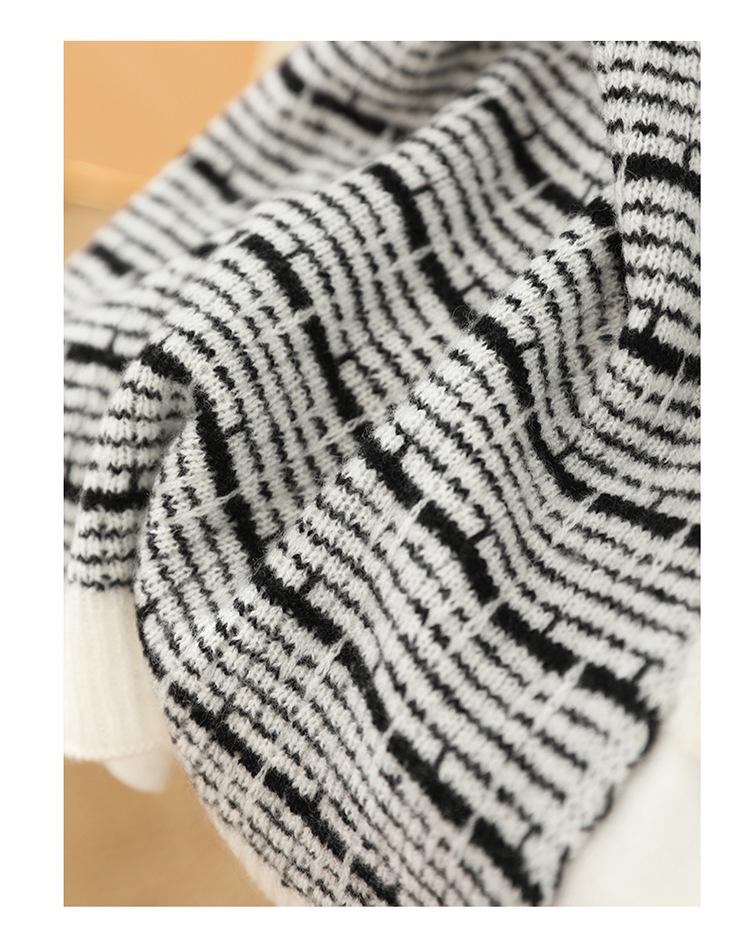 Women's 100% Pure Cashmere Color Block Stripe Scarf - High-Grade Autumn/Winter Knit Neck Warmer