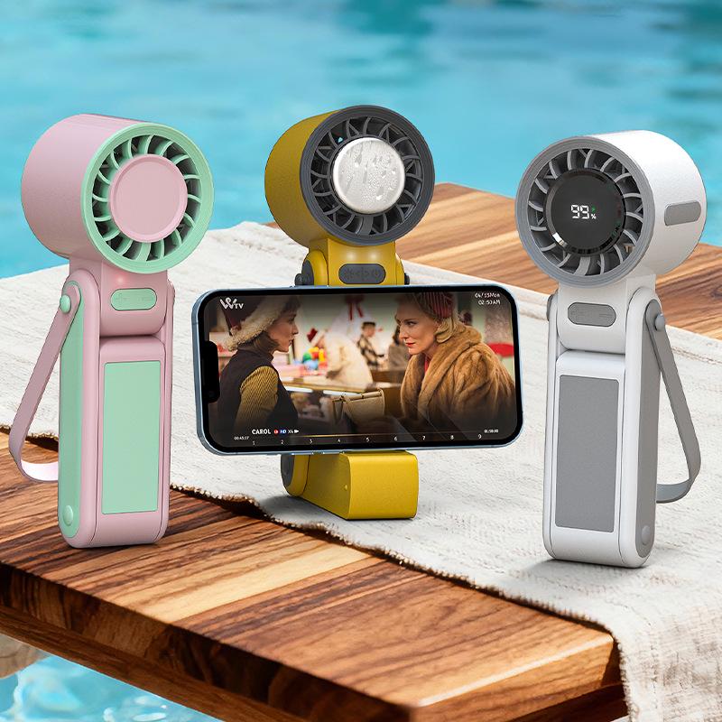 Portable USB Rechargeable Mini Fan with Phone Holder and Foldable Design