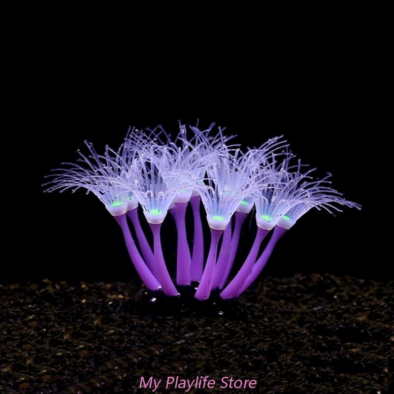 1Pc Silicone Glowing Artificial Coral Fish Tank Decoration Glow In The Dark Fake Coral Ornament Aquarium Underwater Decor Plant