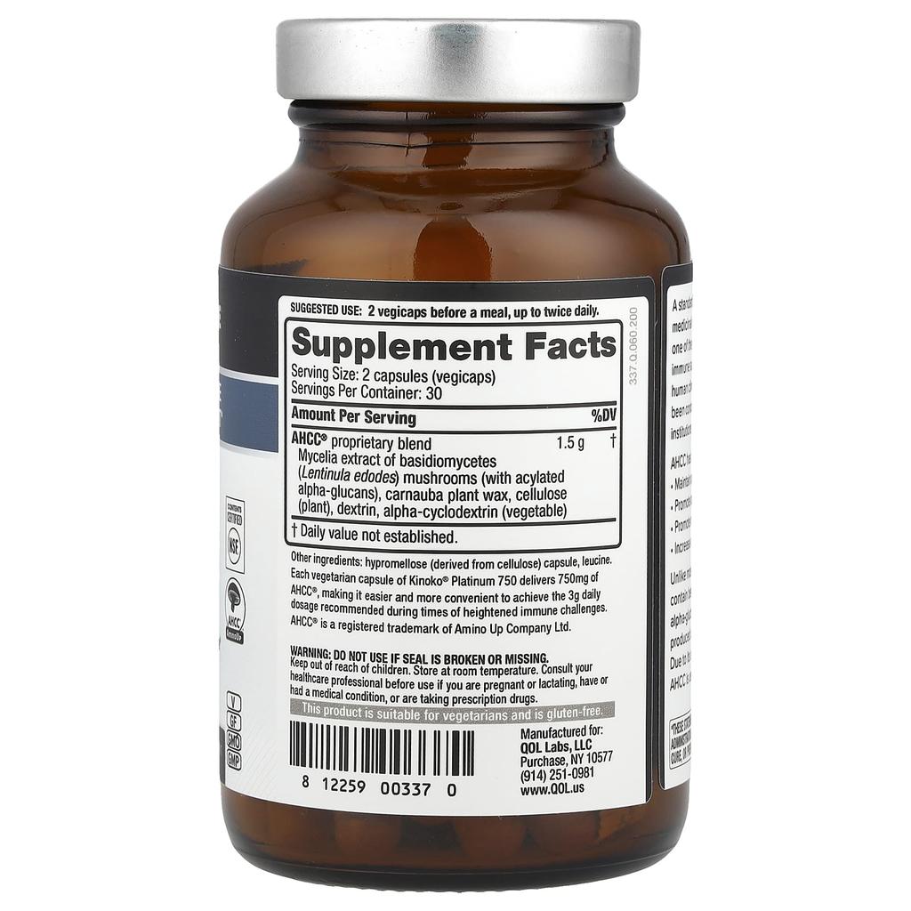 Kinoko® Platinum Ahcc® with Acylated Alpha Glucan, 60 Veggie Capsules