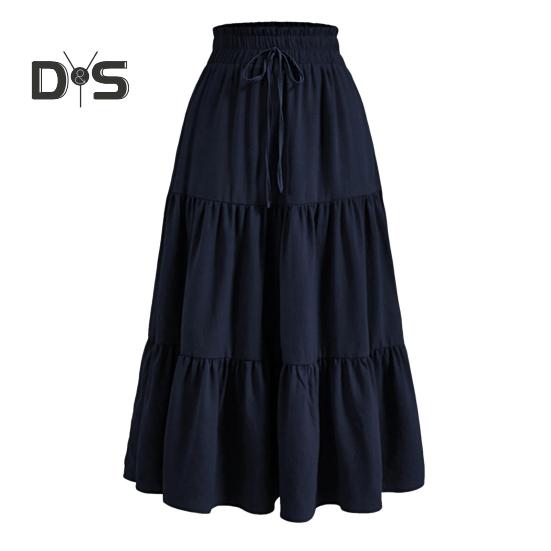 Женская юбка, эластичная, с высокой талией, на шнуровке, юбка-лето, в стиле бохо, с цветочным принтом, оборками, низом, длинная юбка