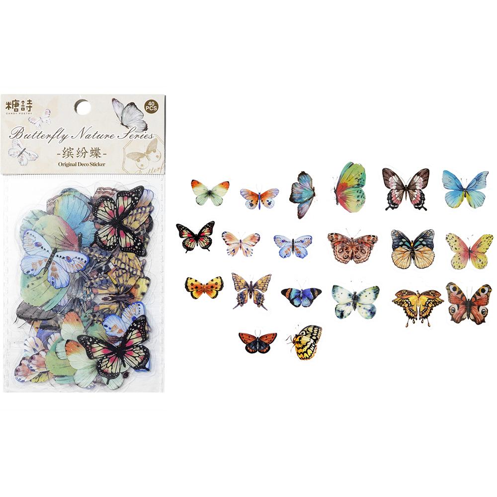 40pcs Colorful Butterfly Wings Stickers Epoxy Resin Fillings Plant Sticker for DIY Silicone Mold Filler Nail Art Crafts Decor