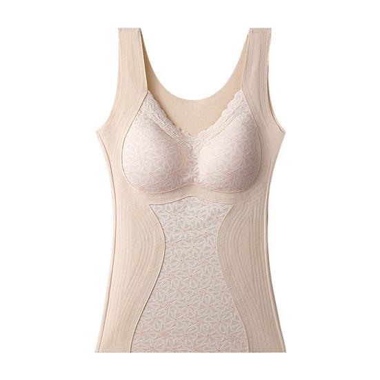 Женский бесшовный жилет с нагрудными вкладышами, без рукавов, толстый немецкий бархат, термобелье, сохраняющее тепло, эластичный, с V-образным вырезом, кружевной топ, зимняя базовая модель