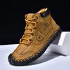 Hand Stitching Leather Shoes Outdoor Men Boots Autumn Retro Breathable Casual Shoes Non-Slip Lace Up Ankle Work Boots Winter