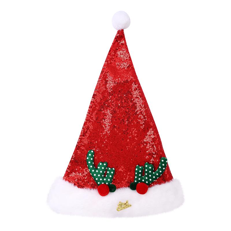 Women's Red Sequin Christmas Hat with Plush Antlers - 2023 Holiday Photo Headband