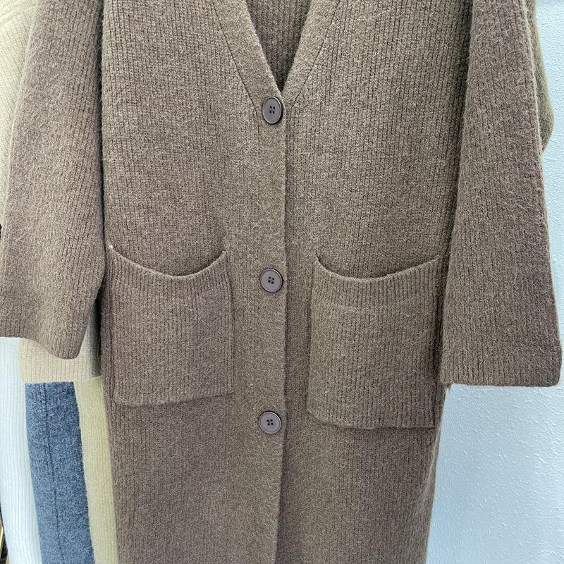 Свитер средней длины, кардиган, женская куртка в стиле ленивой вязки на осень и зиму, свитер выше колена, свободный вязаный свитер, верхняя одежда