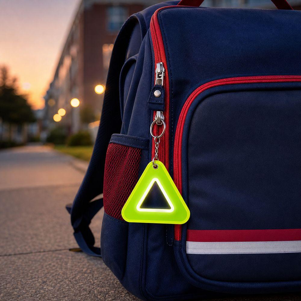 Lightweight Safety Keychain Triangle Shape Reflective Pendant Metal Ring Backpack Accessories