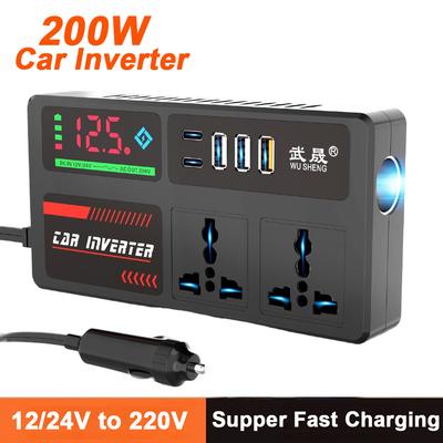 Портативный автомобильный инвертор Адаптер питания DC 12V/24V в AC 220V Конвертер USB/PD/Type-C Автомобильные быстрые зарядные устройства Детектор напряжения