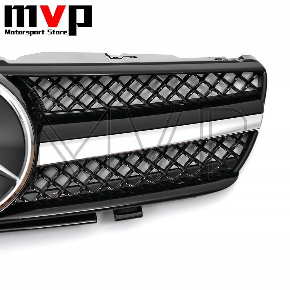 AAUI1 Chrome Black AMG Style Bumper Grille With Car Front Racing Grilled Emblem Logo For Mercedes Benz SL-Class R230 03-06 SL500 SL55