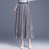 Women's Mid-length Skirt Office Casual Skirt Lace Skirt A-Line Long Dress Hem Gauze Hollow Pleated Skirt