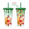 701-800ml Christmas Color Changing Straw Cup Santa Design Microwave Safe Reusable Plastic Large Capacity Set for All Seasons