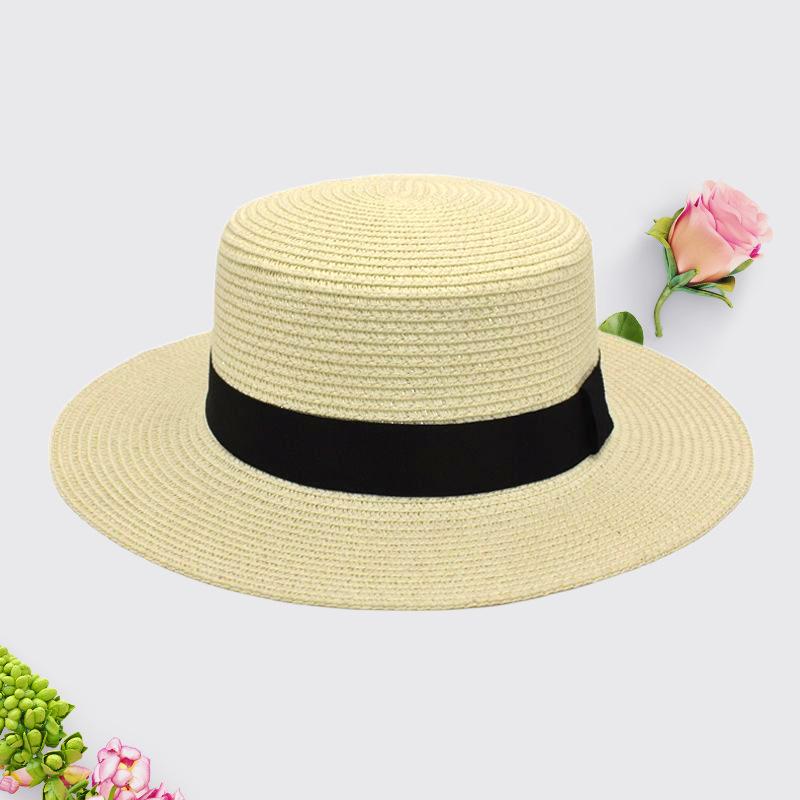 Summer sun protection beach flat top straw hat straw shading hat beach big eaves hat