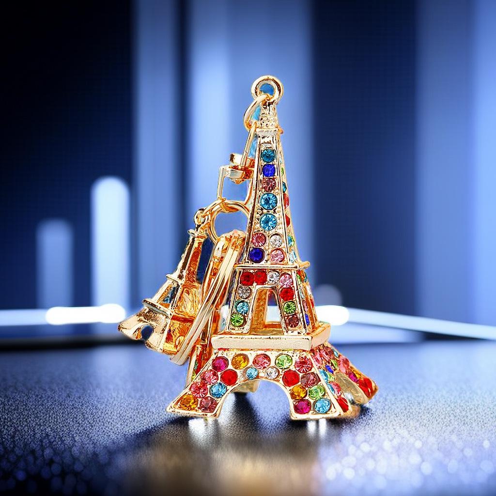 luxury designer jewelry Korean jewelry creative Eiffel Tower car keychain with rhinestone key chains for women key holder