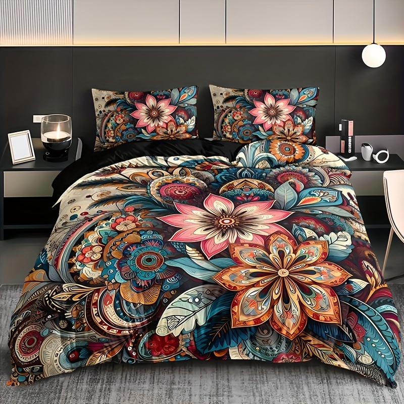 Комплект постельного белья с цветочным принтом Bohemian Mandala: 3 куска (1 пододеяльник + 2 наволочки) - В комплект не входят подушки-вкладыши.