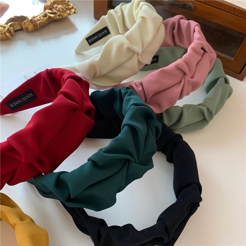 Korean Hair Accessories Solid Color Cotton Crumpled Women's Head Hoop Wide Bezel Makeup Hairbands for Ladies Headwear