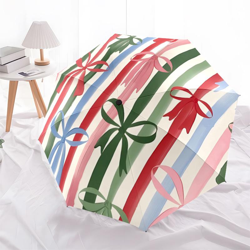1pc Bows Stripes Automatic Opening/Closing Folding Umbrella with 8 Ribs, Portable Sunshade Umbrella Birthday and Holidays gifts yy250105114