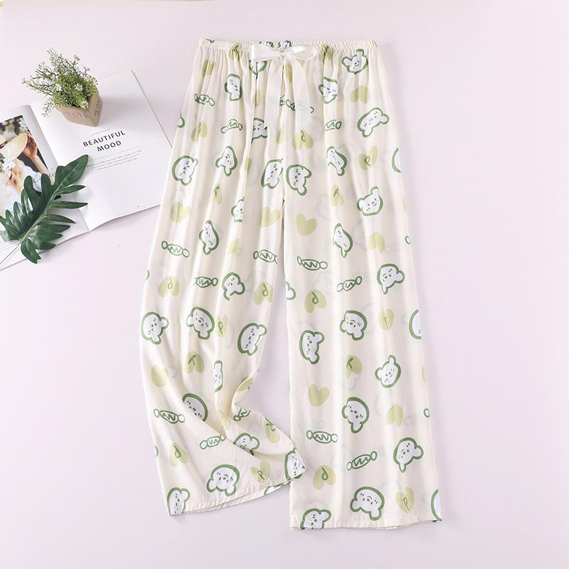 Весенние и летние тонкие домашние брюки, женские милые повседневные брюки с цветочным принтом, которые можно носить на улице, свободные домашние цельные пижамные брюки