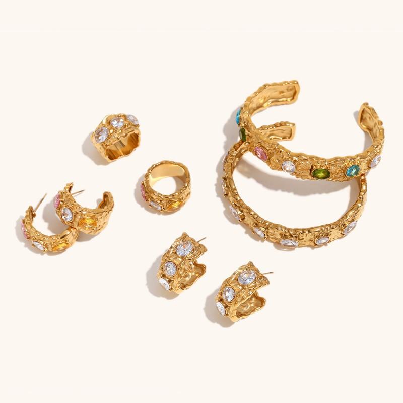 Винтажный Геометрический Браслет из Титановой Стали с Покрытием 18K Золотом, Инкрустированный Цирконами, Женский Элегантный Минималистичный Набор Украшений