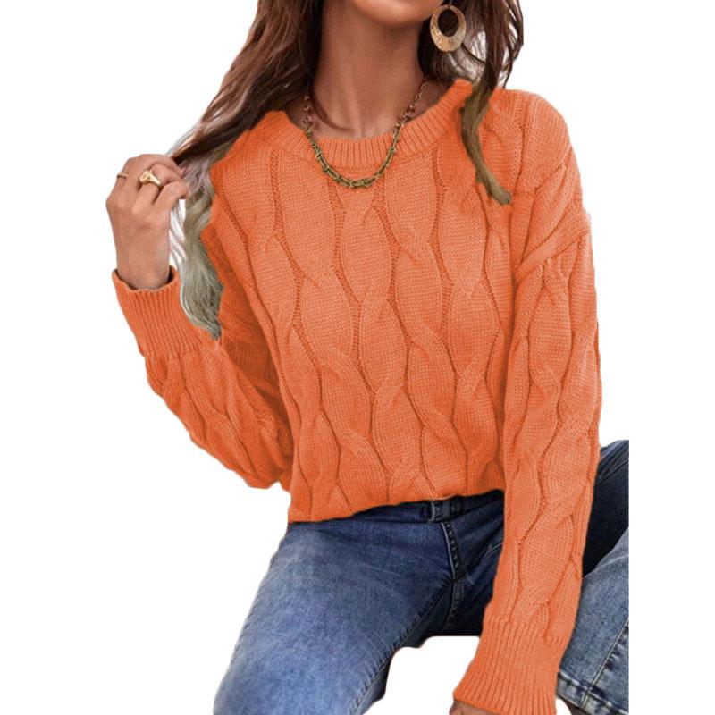 Womens Knitwear Cable Knit Sweater Autumn Round Neck Long Sleeve Pullover Tops Ladies Winter Casual Loose Jumper