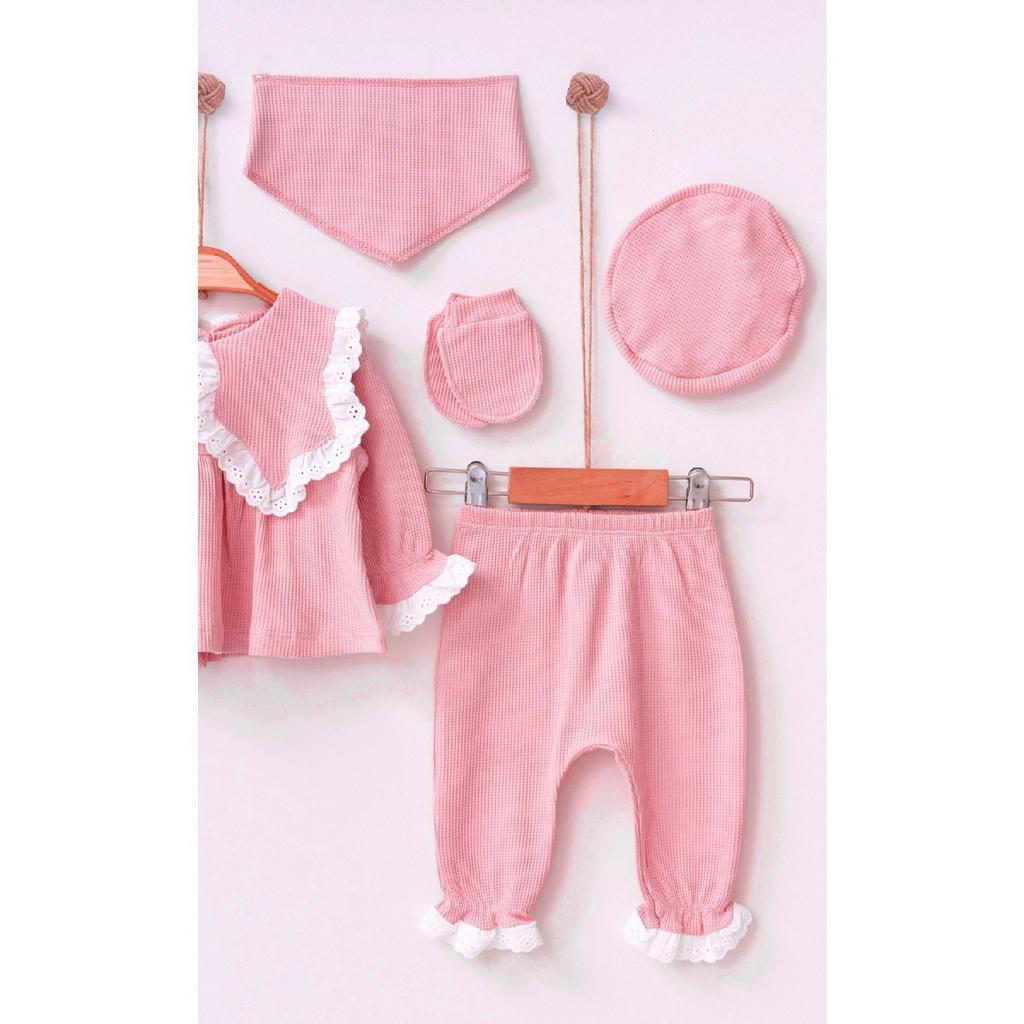 Комплект из 5 предметов для новорожденных 0–3 месяцев цвета бежево-бежевого цвета с фестончатым узором Hospital Release для девочек