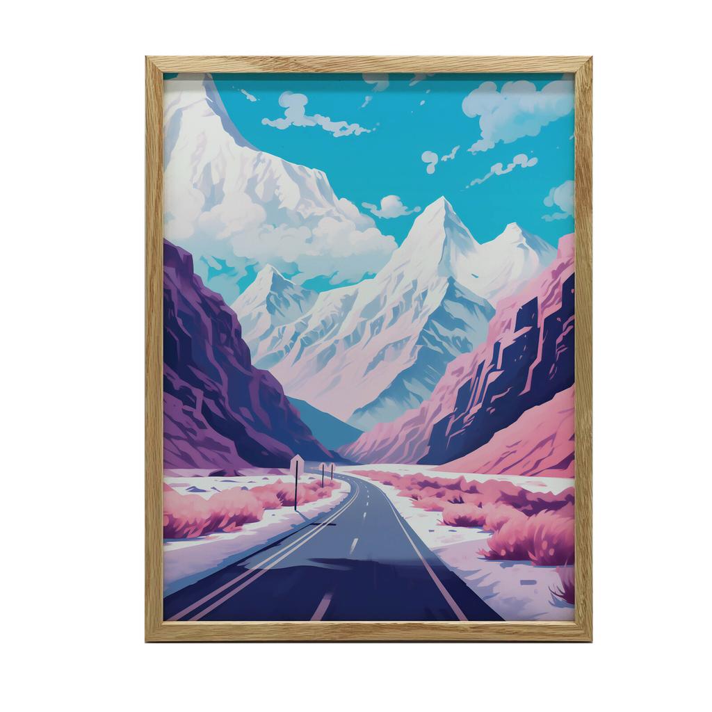 Pastelowy Krajobraz Górski Pastelowy Krajobraz Górski, 50X70 Cm, Rama Drewniana Jasny Dąb, Papier Matowy 230 Gsm