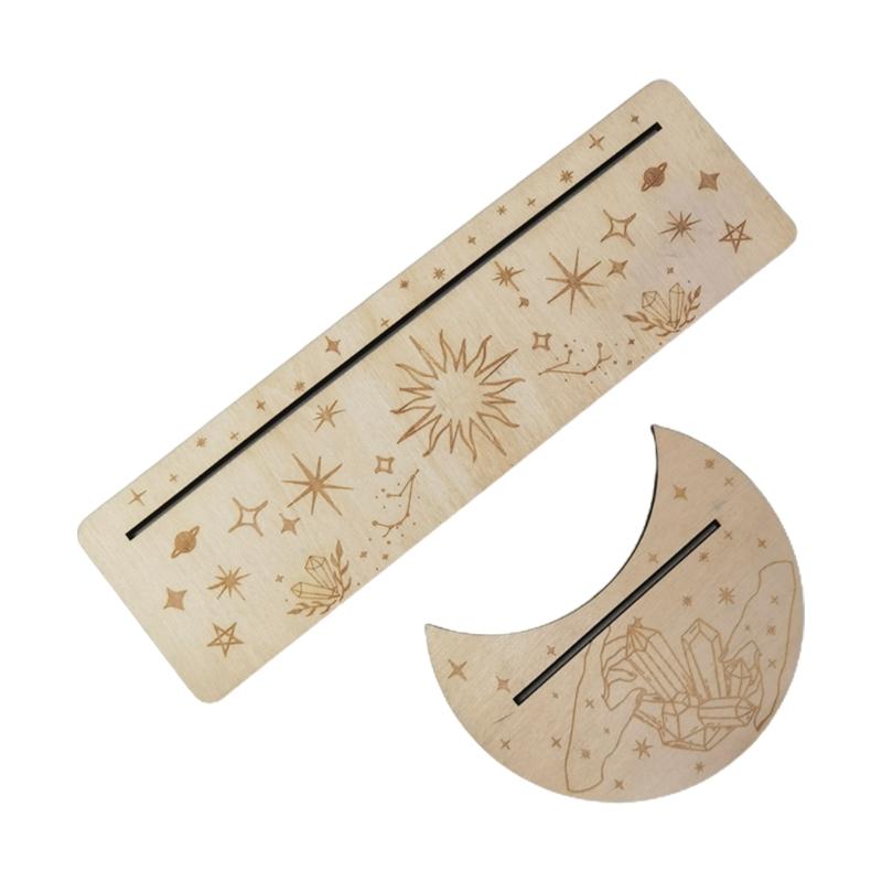 2 Pieces Wooden Tarot Card Stand Holder, Moon Shape and Rectangle Wooden Tarot Card Display Stand Base for Oracle Lenormand Meditation