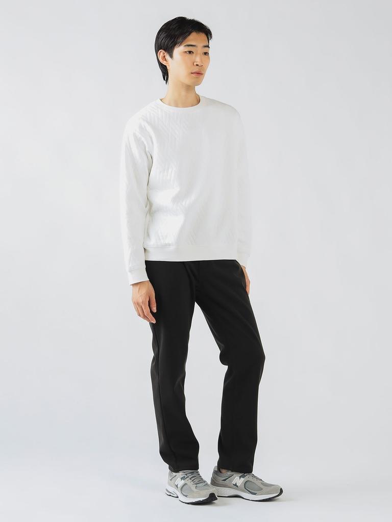 Beams Heart Men's Geometric Quilted Crew Neck Sweatshirt, White, Size L