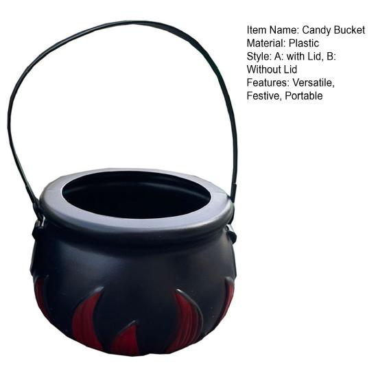 Ведро для конфет на Хэллоуин, украшение, ручной котел ведьмы, черный пластиковый горшок, огненная бочка с ручкой для украшения вечеринки на Хэллоуин