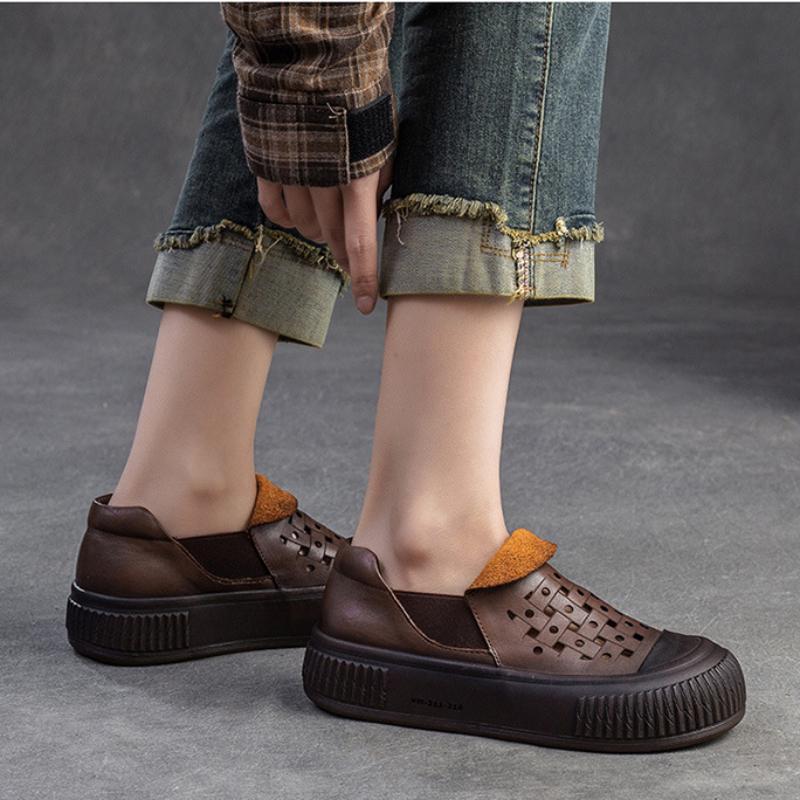 Johnature Простые дышащие туфли с отверстиями, женская обувь на плоской платформе из натуральной кожи в стиле ретро на толстой подошве