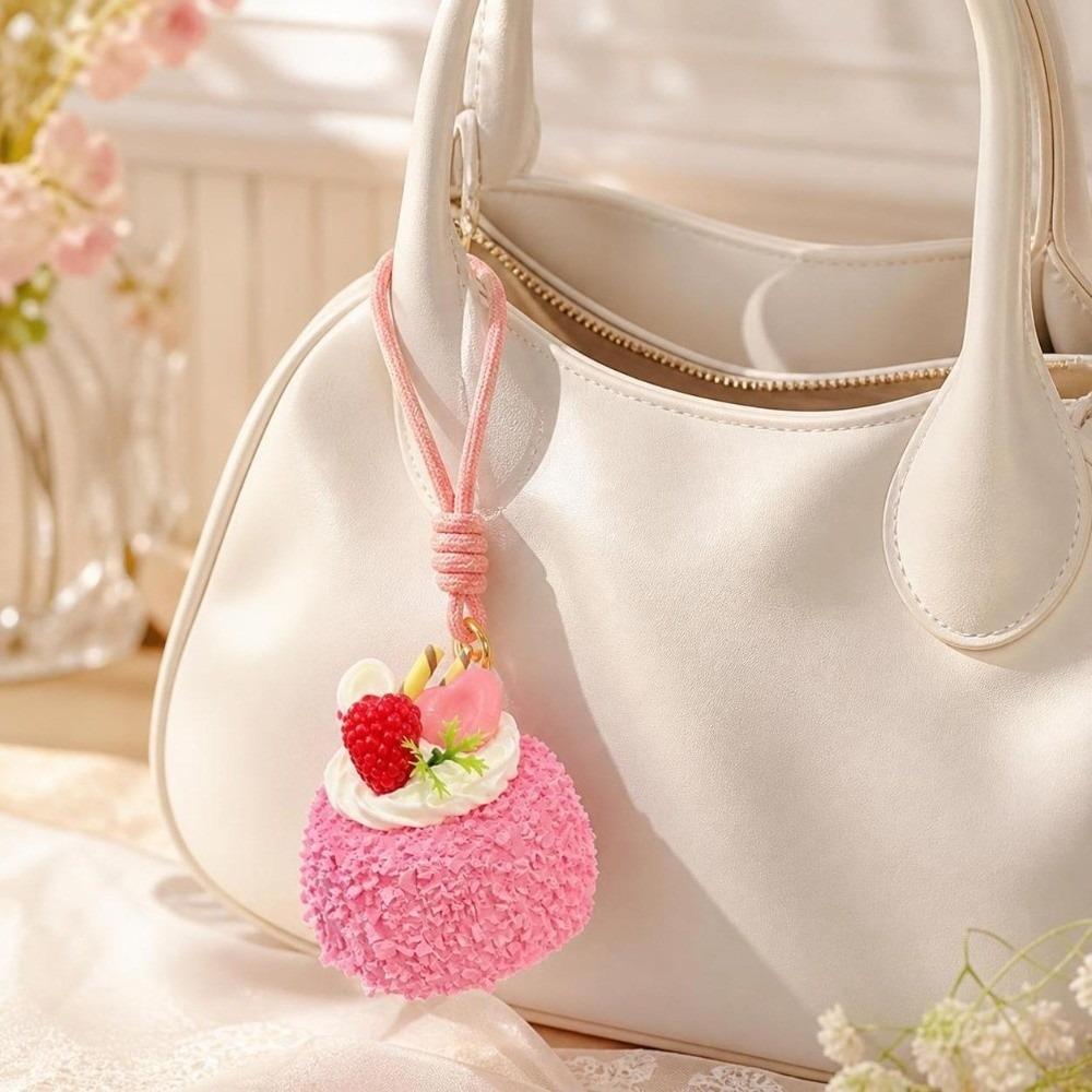 Strawberry Simulation Cake Keychain Realistic Cream Cake Hanging Mousse Cake Pendant Bag Pendant