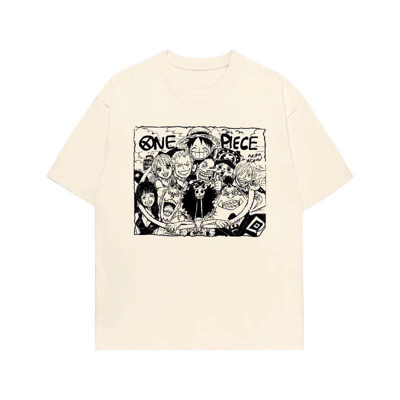 One Piece Команда Соломенной Шляпы Манга Эскиз Ретро Футболка Мужская Женская Винтажная Хлопковая Аниме Футболка Повседневная Свободная С Круглым Вырезом