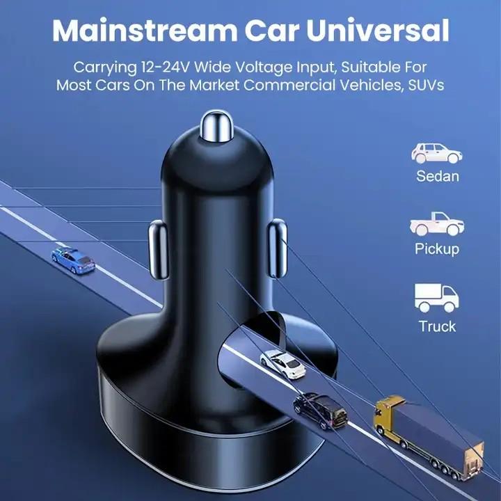 66W PD Car Charger QC3.0 Fast Charging Car Cigarette Lighter Plug 5 Port Car Charger Flash Charge with Digital Display