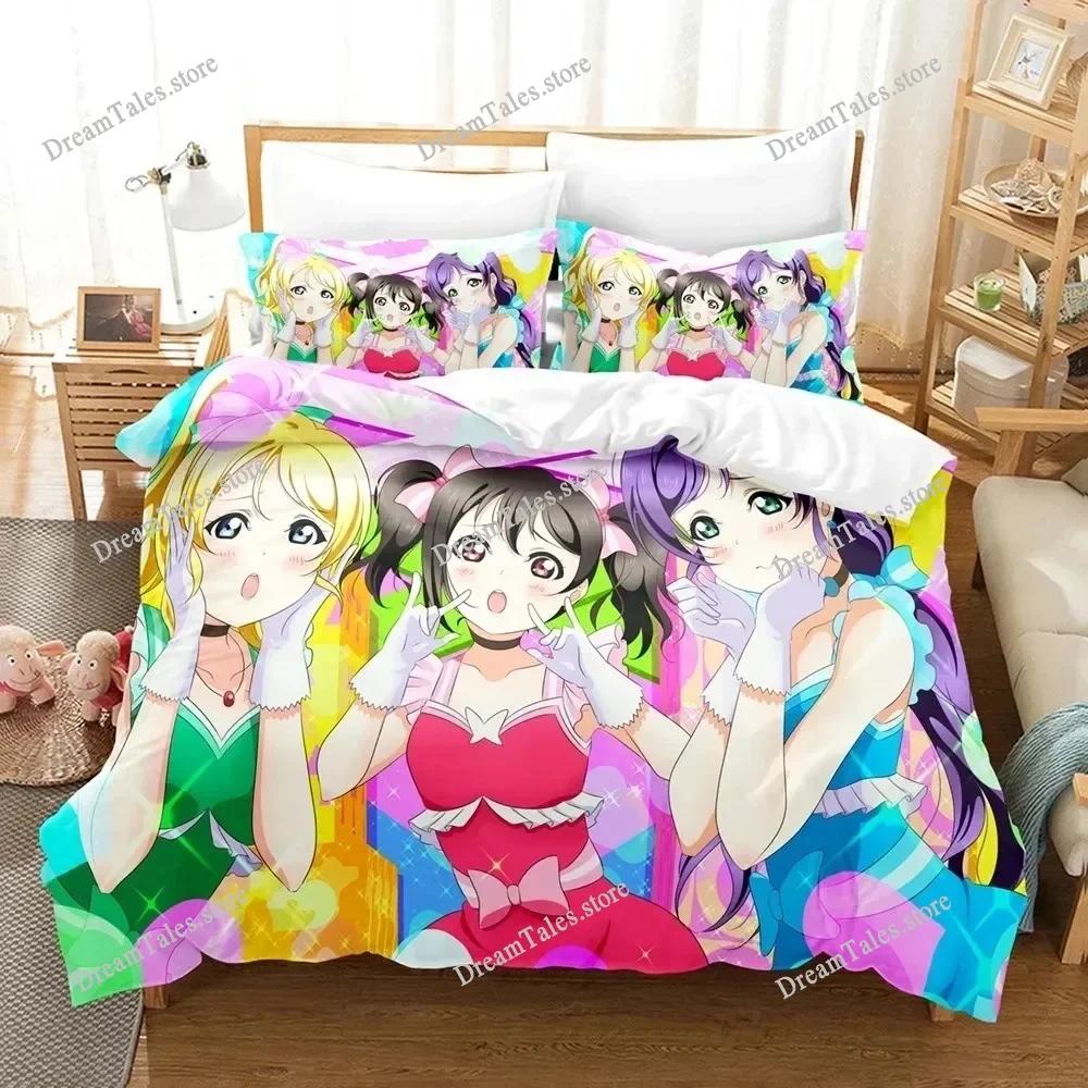 3D-мультфильмы LoveLive! Школьный Идол Проект Комплекты Постельного Белья Комплект Пододеяльника с Наволочкой Односпальная Полная Евро Кровать Постельное Белье Кровать