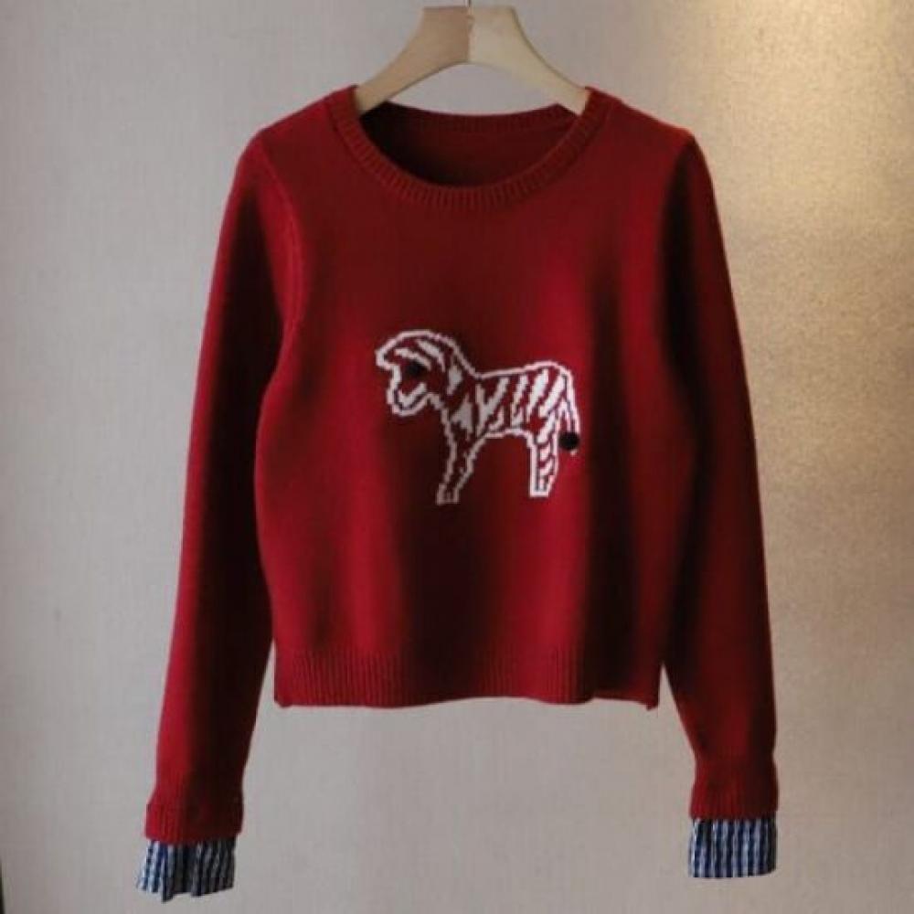 Navava Women Zebra Round Neck Long Sleeve KniT T shirT Nk2650