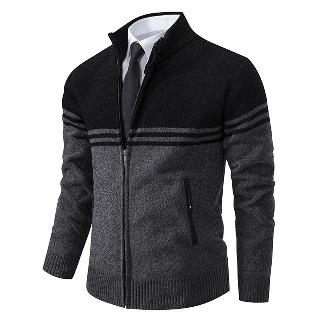 Men's Stand Collar Velvet Sweater Thick Long Sleeve Fashion Sweater Casual Business Cardigan Jacket